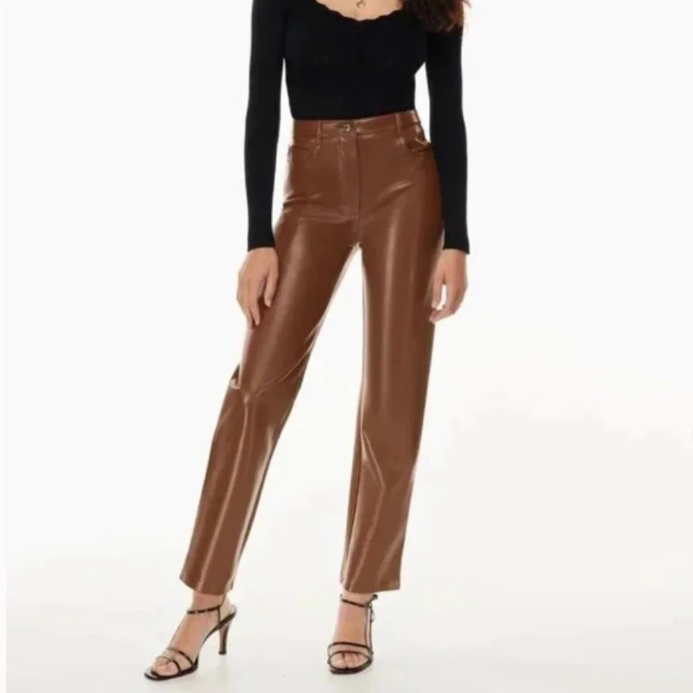 Wilfred by Aritzia The Melina Vegan Leather High Rise Pant Patina Brown Sz 8 EUC